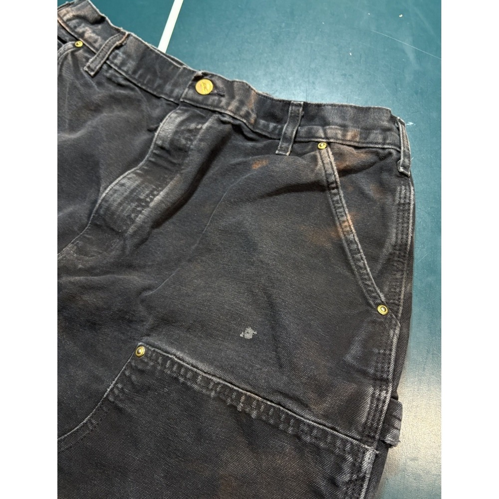 Vintage Carhartt Double Knee Pants Size 32x28 Faded Black BLK B01 Distressed USA - Picture 7 of 16
